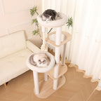 59" Modern Cat Tree Multi-Level Large Cat Tower Heavy Duty Wooden Cat Tree with Hammock,Cotton Scratching Post and Washable Cushions