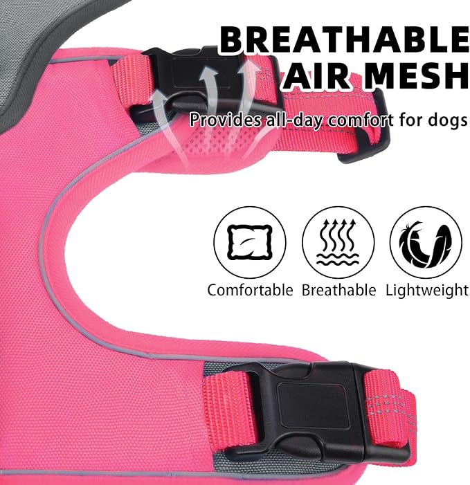 PUPTECK Escape Proof Dog Harness and Leash Set Upgraded No Pull Reflective Dog Vest with Lift Handle, Easy Control Pet Harness for Medium Large Dogs Training Walking Running, Fuchsia, L