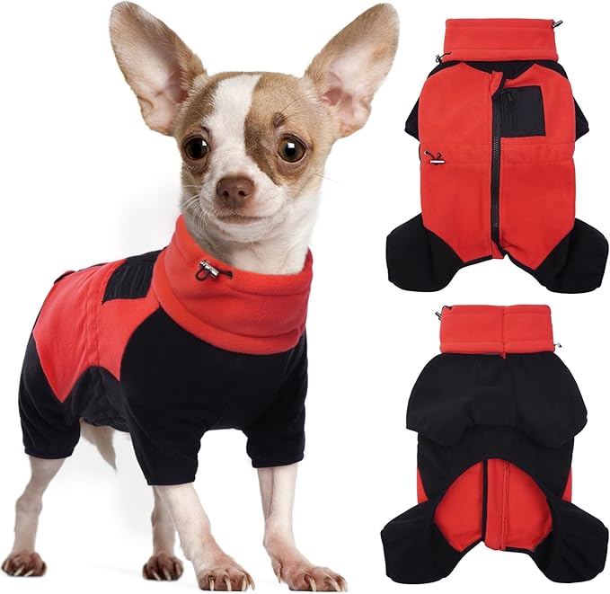 DENTRUN Small Dog Winter Coat, Warm Fleece Jacket with Removable Turtleneck, Dog Cozy Sweater, Puppy Cold Weather Outfit, Windproof Costume, Soft Woolly Pajamas