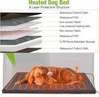 GUTINNEEN Heated Dog House Outdoor Insulated Dog Kennel with Heater, Durable Metal Frame, Chew-Resistant Cord, 6-Sided Thermal Liner, PVC Door Curtain for Winter (Grey)