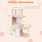 PETSITE 47 inch Basketball Series Cat Tree, Multi-Level Cat Tower with Jute Scratching Posts, 2-Story Cat Condo, 2 Perches, Basketball Hoop Hammock, Padded Cushions, Modern Cat Tree Tower