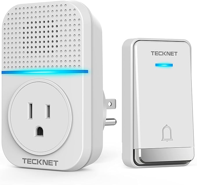 TECKNET Wireless Doorbell, Plug-through Door Bell, IP66 Waterproof Doorbells, 1300ft Cordless Rang Door Bell Ringer Wireless, 60 Ringtones & 5 Level Volume, 0-110 dB Doorbell Chime for Home/Classroom