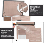 43.3’’ Large Dog House Outdoor Weatherproof Dog Kennel with Upgraded Thickened Metal Frame, Dog Shelter with PVC Curtain, Openable Roof and Removable Floor, Easy to Clean (Light Brown)