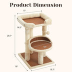 Multi-Level Cat Tree for Indoor Cats, Modern Cat Tower with Double Beds & Scratching Posts, 27in Cat Tree for Large Cats and Kitten, Small Cat Climbing Tower with Hanging Toys, Cream White