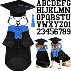 5 Pcs Dog Graduation Costume Set Include 2026 Pet Graduation Gown with Stole Puppy Grad Cap Lensless Glasses DIY Letter Stickers for Dogs Cats Holiday Costume Accessory(Black Royal Blue,M)