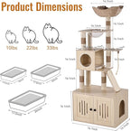 Tall Cat Tree with Litter Box Enclosure, 66.9” Multi-Level Cat Condo Tower, Sturdy Cat House with Perches, Hammock & Scratching Posts for Indoor Cats, Large Modern Cat Furniture