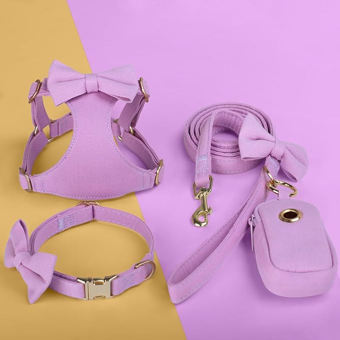 Beirui Adorable Small Dog Harness Collar Leash Set,Cute Puppy Harness with 3 Bows for XS Dogs,Yorkie,Adjustable Step-in Vest for Walking,Parties&Holiday Outfits(Purple,XS)