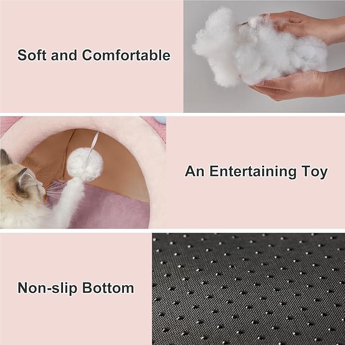 Jiupety Cute Cat Bed for Indoor, Cats Warm Soft Cave Fit for 6-10 lb Cat, Pink Rabbit, M