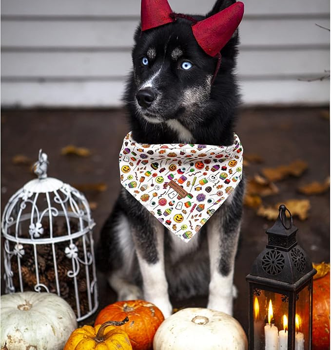 Elegant little tail Halloween Dog Bandana, Holiday Girl Boy Dog Bandanas for Small Medium Large Soft Dogs Washable Square Dog Scarf Adjustable Dog Kerchief