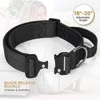 MoNiBloom Tactical Dog Collar with Handle, 1.5 Inch Wide Heavy Duty Military Collar for Medium Large Dog Walking, Training, Running, Black