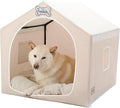 Jiupety Indoor Dog House with Frame, Cute Dog Tent Bed with Cover Cave, Breathable, Washable, and Foldable House, Suitable for 20-40 Lb, Large (25"×25"×25"), Beige