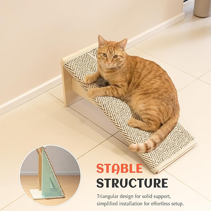 PETKARAY Inclined Cat Scratcher, Sisal Scratching Ramp for Indoor Cats, 24.8'' Cat Scratch Post for Couch, Replaceable Sisal Scratch Pad with Toy Ball, Chevron