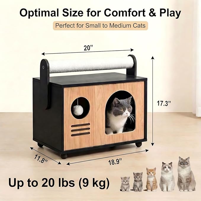 Ecove Family Cat House for Indoor Cats, Modern Wooden Cat Cave Condo with Scratching Posts, Washable Cushion, Durable Cat Furniture, Bed for Small and Medium Cats