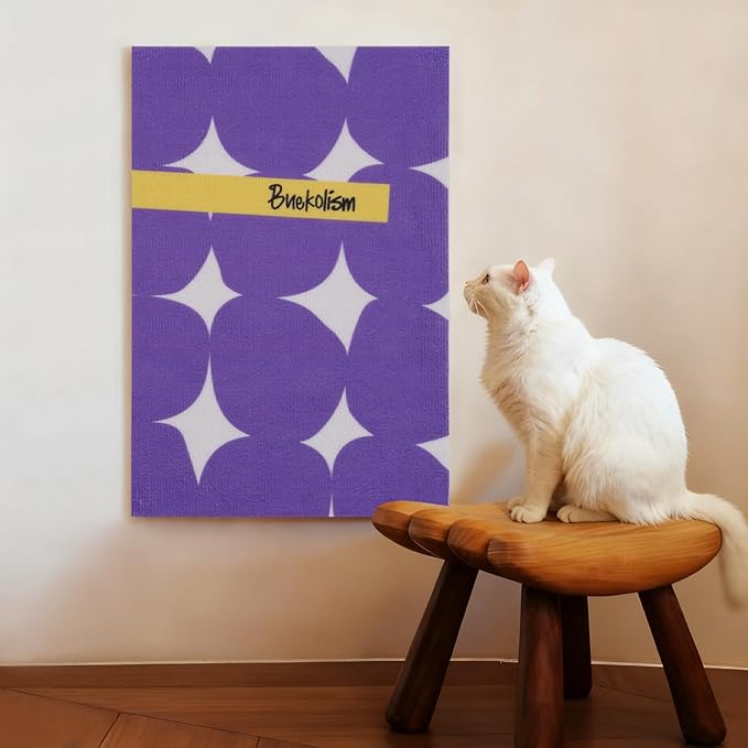Wall Cat Scratcher for Indoor Cats - Reusable & Damage-Free Wall-Mounted Fabric Scratching, DIY for Furniture and Wall Protection (15.75''x23.62'', Purple Polka Dots)