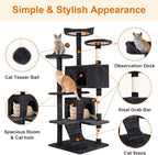 Cat Tree 69.3 inches Cat Tower for Indoor Cats Cat House with Replaceable and Removable Dangling Ball Cat Trees and Towers with Funny Toys, Dark Gray