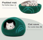 MEOWFIA Cat Cave – Premium Felt Cat Bed for Indoor Cats, Handmade Merino Wool (Emerald, Medium)