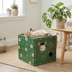 2 Pack Cardboard Cat Houses, Cat Play House with 2 PCS Scratching Pad, Corrugated Kitten Hideaway Cave, Cute Cats Condos Box, Cat Scratching Toy, Scratcher Bed for Indoor Cats, Kittens, Bunny