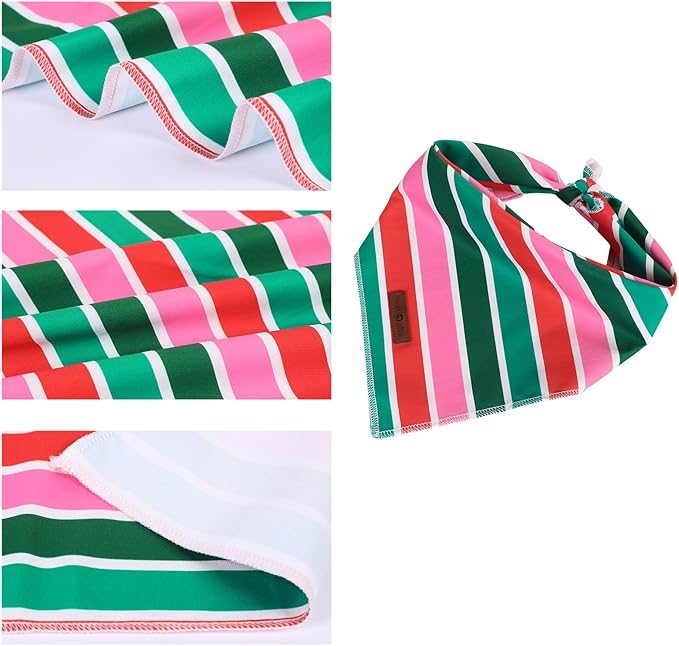 lionet paws Christmas Dog Bandana,Fabric Colorful Stripe Dogs Kerchief for Medium Large Dogs,Dog Cotton Triangle Bibs Scarf for Girl Boy