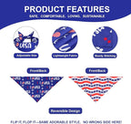 4th of July Dog Bandanas 2-Pack for Medium Large Dogs - Double-Sided Patriotic USA Flag & Paw Print Tie-On Scarves, Red White Blue for Boy or Girl Pups, 14-18" Neck