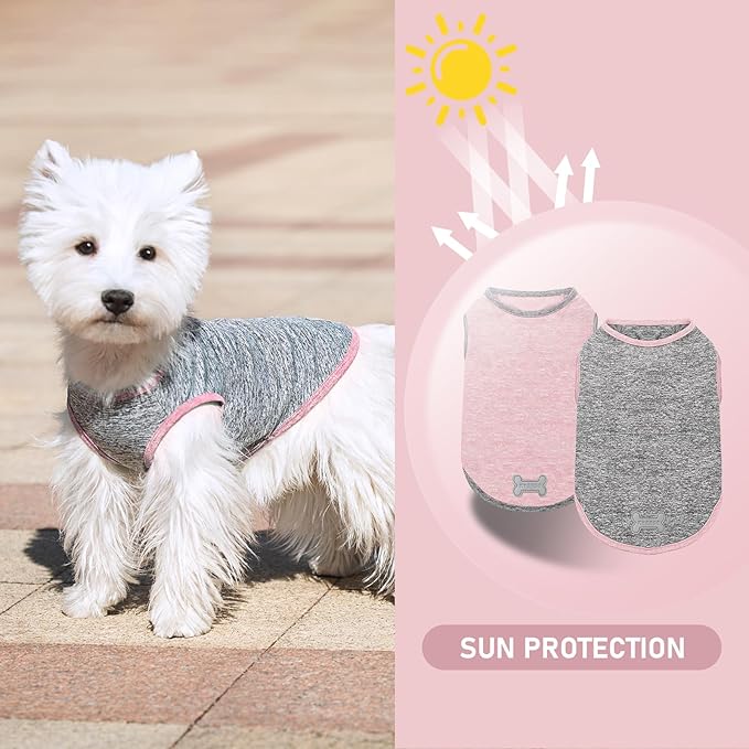 KYEESE 2Pack Dog Shirt, Lightweight Sun Protection Sleeveless Dog T Shirts for Medium Large Dogs Girl, Breathable Pet Reflective Tank Top Summer Dogs Clothes for Outdoor Walking, Pink+Grey, 2XL