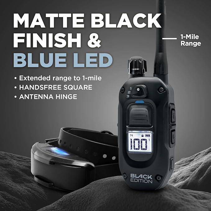 Dogtra 1900X Black Edition E-Collar - 1 Mile Range, Dogs 45 lbs+, IPX9K Waterproof, 100 Stimulation Levels, Vibration, Tone, Rechargeable - Ideal for Dog Owners and Professional Trainers