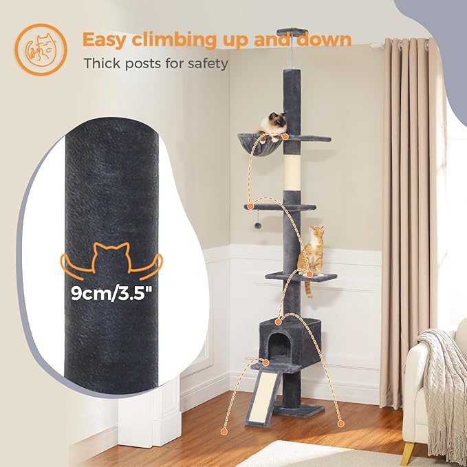 PEQULTI Cat Tree Floor to Ceiling, Tall Cat Tower, Adjustable Height (83''~108'') 5 Tiers Cat Climbing Tree and PEQULTI Small Cat Tree, [28.5''] Cat Tower for Indoor Cats