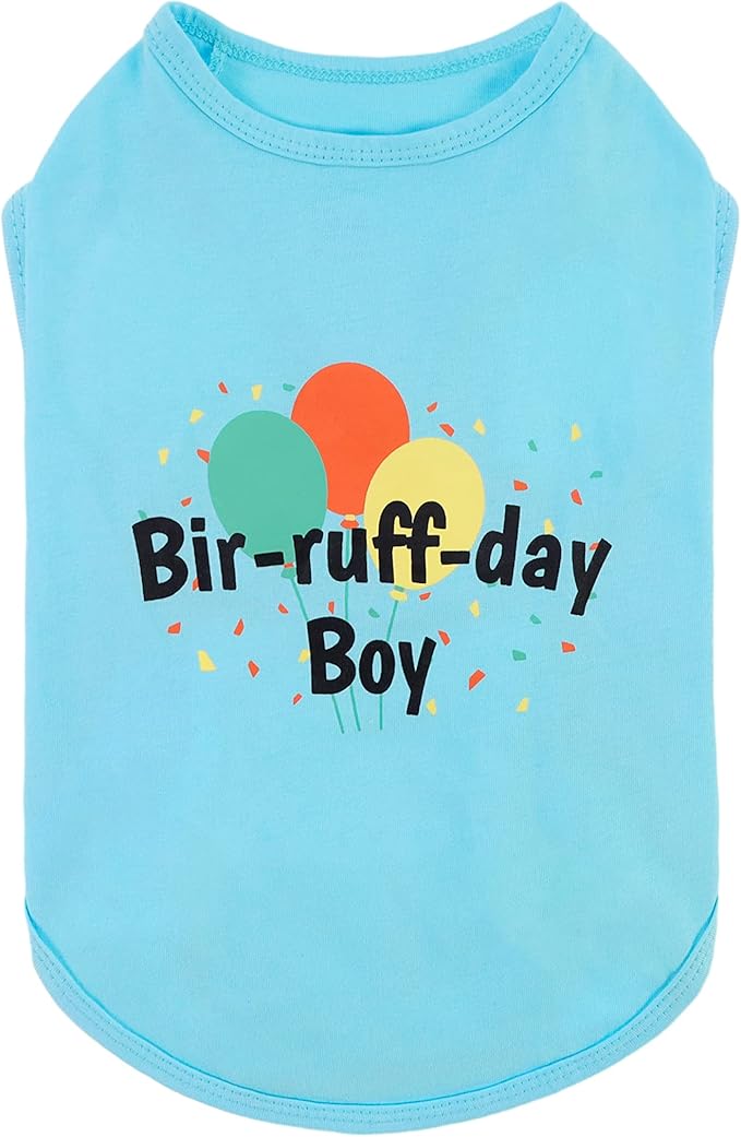 Fitwarm Birthday Boy Dog Shirt, Bir-Ruff-Day Boy Funny Dog Clothes for Small Dogs Boy, Pet Birthday Outfit, Cat Tshirt, 100% Breathable Cotton, Aqua Blue, XL