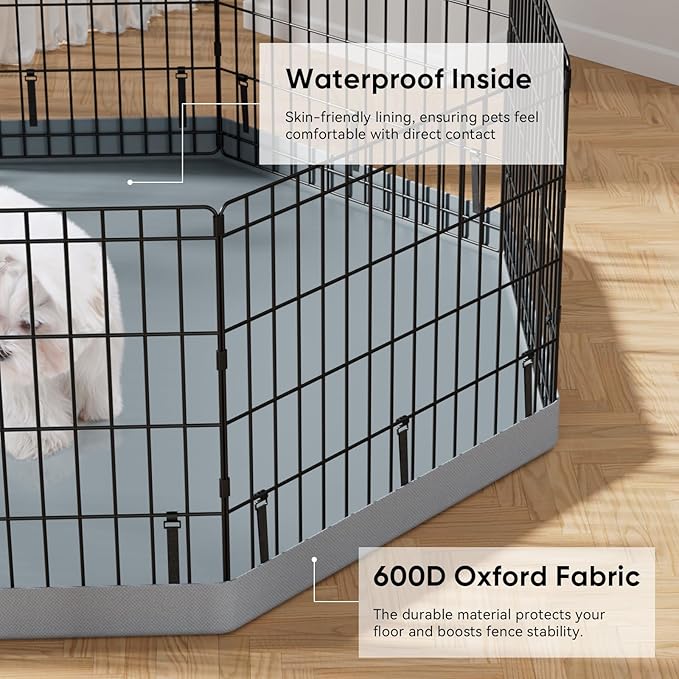 PJYuCien Dog Playpen with Top Cover and Bottom Pad - Metal Foldable Exercise Pen, 8 Panels 42" H x 24" W Indoor Outdoor Pet Fence Puppy Crate Kennel, Gray