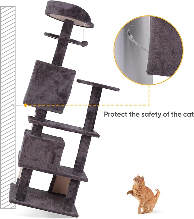 53 inches Heavy Duty Multi-Level Cat Tree Tower with Condo Furniture & Scratching Posts for Kittens Play Rest (Grey)