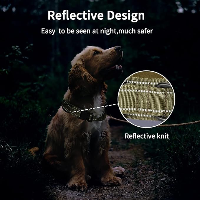 Reflective Tactical Dog Collar Adjustable for Training and Service K9 Dog Collar with Military Nylon Heavy Duty Metal Buckle and Control Handle for Medium and Large Dogs,1.5" Width Brown L