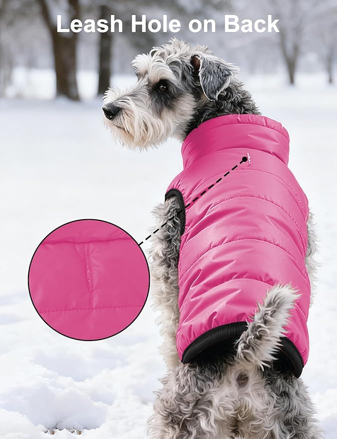 AURUZA Dog Winter Coat, Warm Waterproof Dogs Jacket Small Pet Vest for Medium Dogs Windproof Pet Fleece Vest Snow Jacket for Cold Weather(Hot Pink,L)