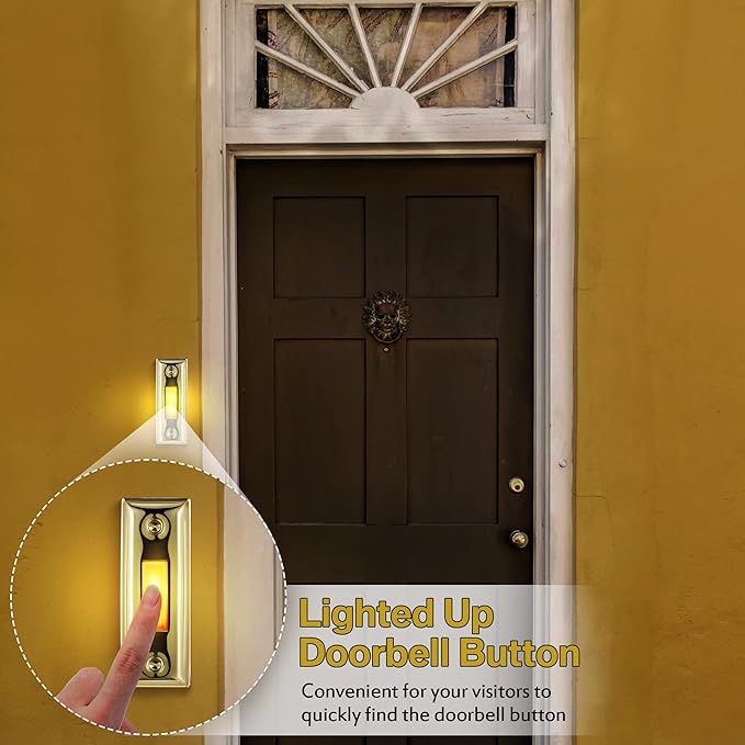 Dreyoo Metal Doorbell Push Button, Heavy Duty Metal Door Bell Wired Button LED Lighted Wall Mounted Doorbell Push Buttons for Home, Universal Garage Door Opener Switch Property in Copyright(Gold)