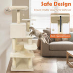 Tangkula 58 Inch Cat Tree Tower, Multi-Level Cat Tower with Sisal Scratching Posts, Padded Top Perch, Condo & Hammock, 3 Hanging Balls, Jumping Platforms for Indoor Cats (Beige)