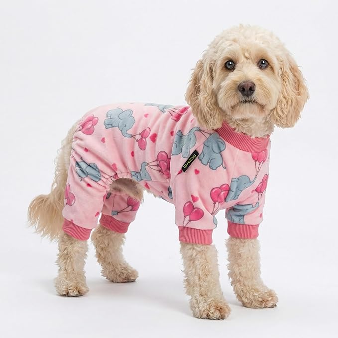 Fitwarm Elephant Fleece Dog Pajamas, Cozy Winter Clothes for Small Dogs Girl, Cute Pet Outfit, Pink, Blue, Large