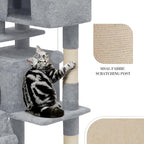 Athena Collection Cat Tree, 77 Inch Cat Tower for Indoor Cats, Multi-Level Cat Tree Tower Activity Center with 2 Cat Condo & Cat Scratching Post & Dangling Ball, Tall Cat Tree, Light Gray