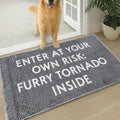 Muddy Mat® Absorbent Microfiber Door Mat and Pet Rug, Non Slip Washable Chenille Indoor Outdoor Rug - Enter at Your Own Risk Furry Tornado Inside Funny Pet Welcome Mat 19"x30"