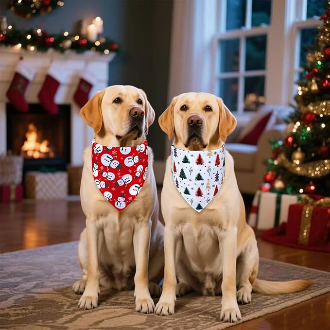 Christmas Dog Bandanas 2-Pack for Medium to Large Dogs - Reversible Santa & Reindeer Prints Scarf, Gift for Dog Lovers