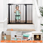 COMOMY Auto Close Baby Gate with Cat Door, 29.5"-40.5" Extra Wide Dog Gate for House Doorways Stairs, Pressure Mounted Easy Walk Thru Pet Gate, Includes 4 Wall Cups and 2 Extension Pieces, Black