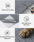 Trimmable Self-Adhesive Cat Scratch Mat, DIY Climb Scratcher for Cat Tower, Couch, and Furniture Protector, Replacement Pads (Grey, 23.6''x11.8'', 3-Pack)