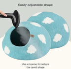 MEOWFIA Cat Cave – Premium Felt Cat Bed for Indoor Cats, Handmade Merino Wool (Cloud Nap Blue, Medium)