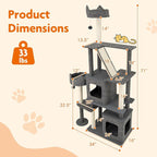 Tangkula 71 Inch Tall Cat Tree, Multi-Level Large Cat Tower with Scratching Posts & Sisal Board & Ladder, 2 Removable Condos, Perch, Bed, Dangling Balls, Modern Linen Fabric Cat Tree for Indoor Cat