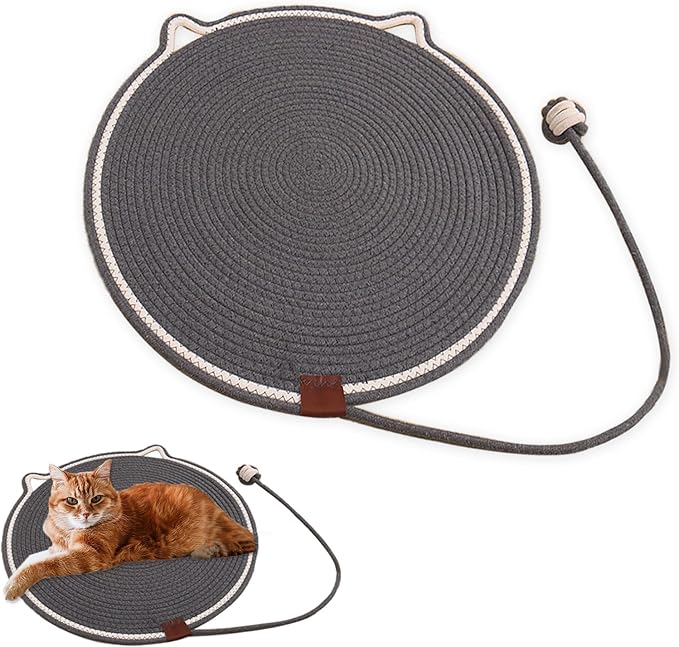 Cat Scratching Pad, Natural Cotton Rope Cat Scratch Mat, 16.9'' Round Wall & Floor Scratcher, Durable Furniture Protector for Couch, Carpet, Sofa, Eco-Friendly Cat Scratcher Pad（Gray