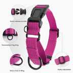 Martingale Collar for Dogs, Reflective Heavy Duty with Quick Release Nylon Buckle, No Pull Training Choker for Walking, Training, Hot Pink, L