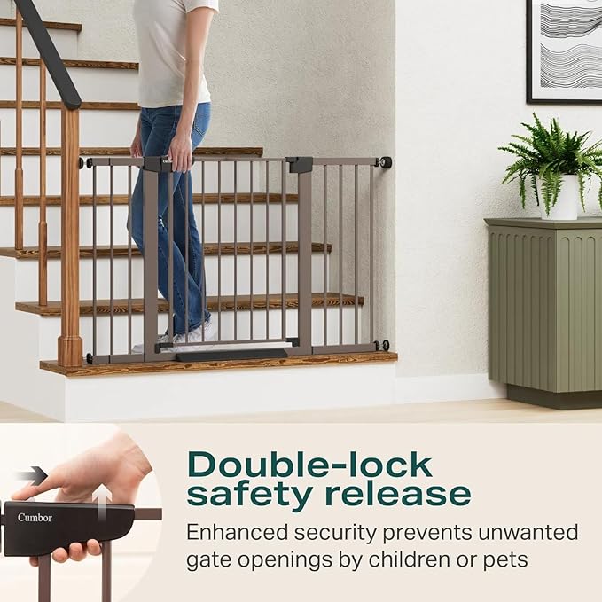 Cumbor 2 Pack 29.7-51.5" Extra Wide Baby Gate for Stairs, Mom's Choice Awards Winner-Dog Gates for Doorways, Pressure Mounted Walk Through Pet Gate Indoor, Safety Auto-Close Child Gate for Kid,Brown