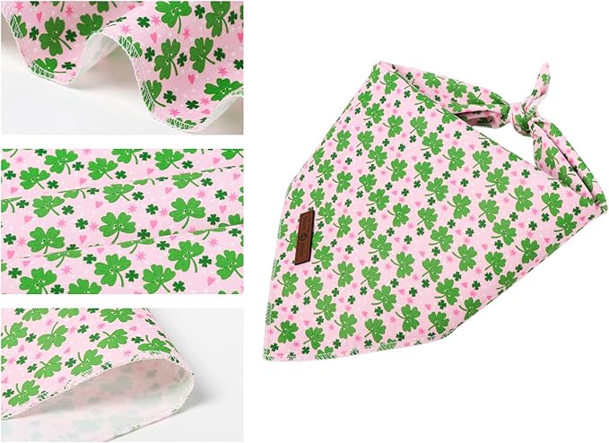Lionet Paws St. Patrick's Day Dog Bandana Washable Cotton Pink Handkerchief Scarf Triangle Clover Bandana for Medium Large Dogs Girl Boy