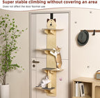 4-Levels Door Hanging Cat Climber Door Cat Tree, Door Hanging Cats Shelf Cats Ladder with Scratching Post Tease Cat Ball Easy to Install Space-Saving 16.54" x 9.06" x 66.93"