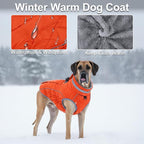 Dog Coat, Warm Dog Winter Coat for Large Dogs, Waterproof Jacket with Harness Built in, Reflective Turtleneck Cold Weather Coats with Zipper,Pet Fleece Vest Snow Jacket, Orange L