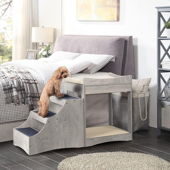 unipaws Pet Bunk Bed with Removable Step for Dogs and Cats, Multi-Level Bed Window Perch Seat Platform with Cushion and Cat Scratch Pad, Indoor Use