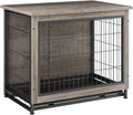 JY QAQA Dog Crate Furniture, Wooden Dog Crate Table, Double-Doors Dog Furniture, Indoor Kennel, Dog Cage/Grey/S