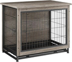 JY QAQA Dog Crate Furniture, Wooden Dog Crate Table, Double-Doors Dog Furniture, Indoor Kennel, Dog Cage/Grey/S